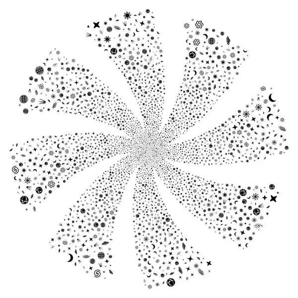 Space Symbols Fireworks Swirl Flower — Stock Vector