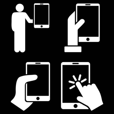Smartphone el vektör düz simge seti ile tutun
