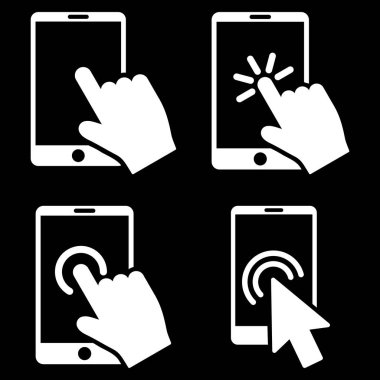 Cep telefonu ve el işaretçisi vektör düz Icon Set