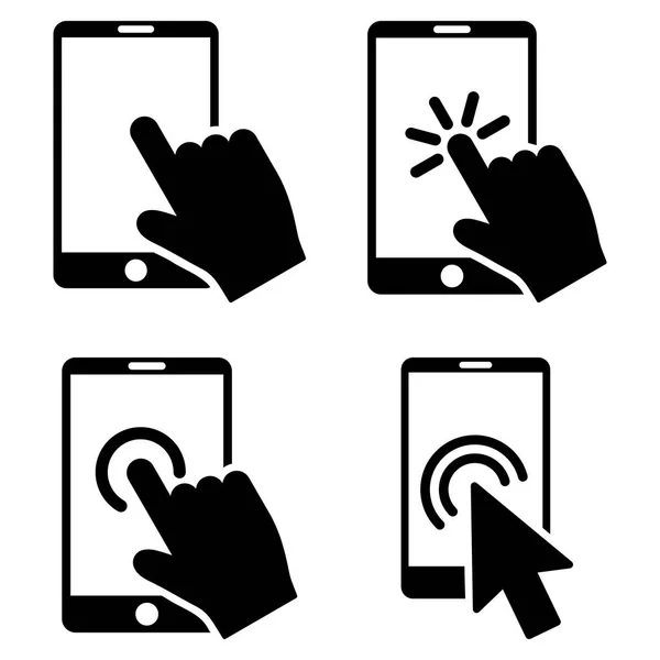 Mobile Phone And Hand Pointer Vector Flat Icon Set — Stock Vector