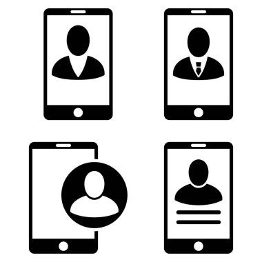 Mobil kullanıcı profili vektör düz Icon Set