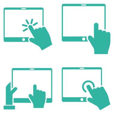 Mobil sekmesini ve el işaretçisi vektör düz Icon Set