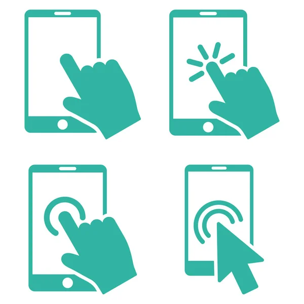 Mobile Phone And Hand Pointer Vector Flat Icon Set