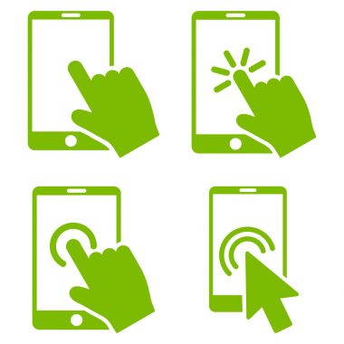 Cep telefonu ve el işaretçisi vektör düz Icon Set