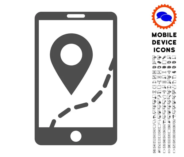Icona di navigazione mappa mobile con set — Vettoriale Stock