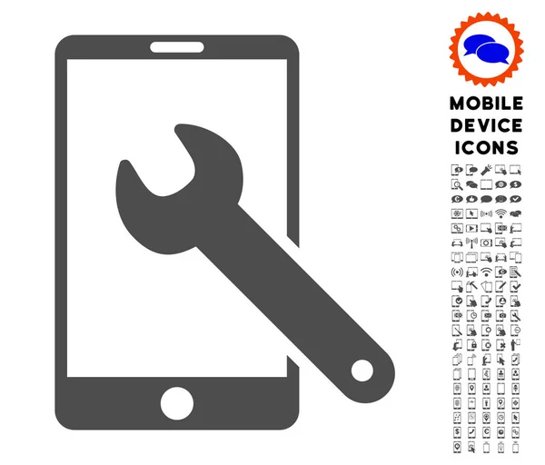 Icono de llave de configuración de teléfono inteligente con conjunto — Archivo Imágenes Vectoriales