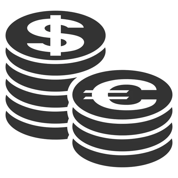 Euró és dollár érme oszlopok lapos Vector Icon — Stock Vector