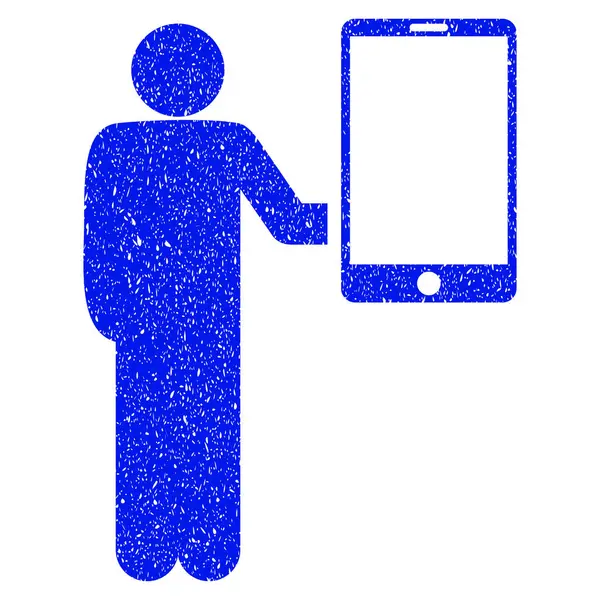 Hombre sostiene Smartphone Grunge icono — Archivo Imágenes Vectoriales
