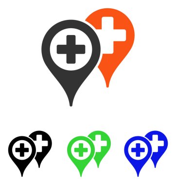 Hastane harita işaretleri düz vektör simgesi