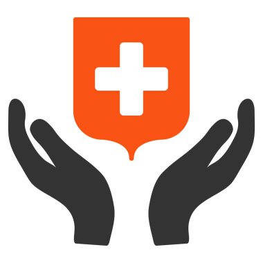 Tıbbi kalkan bakım el düz simgesi