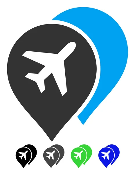 Plattegrond van de luchthaven Markers Flat Icon — Stockvector