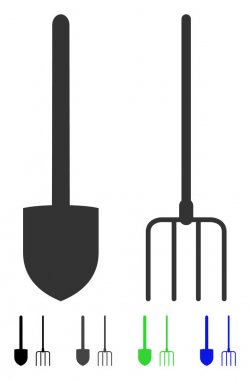 Dirgen ve kürek araçlar düz simgesi