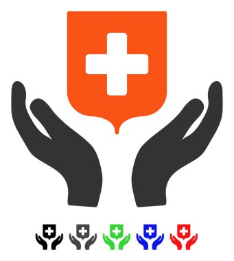 Tıbbi kalkan bakım el düz simgesi