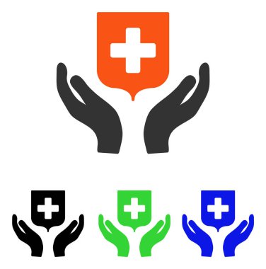 Tıbbi kalkan bakım el düz vektör simgesi