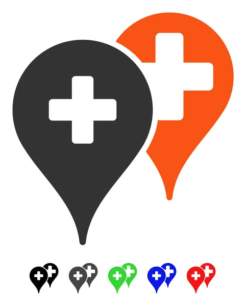 Medical Map Markers Flat Icon — Stock Vector