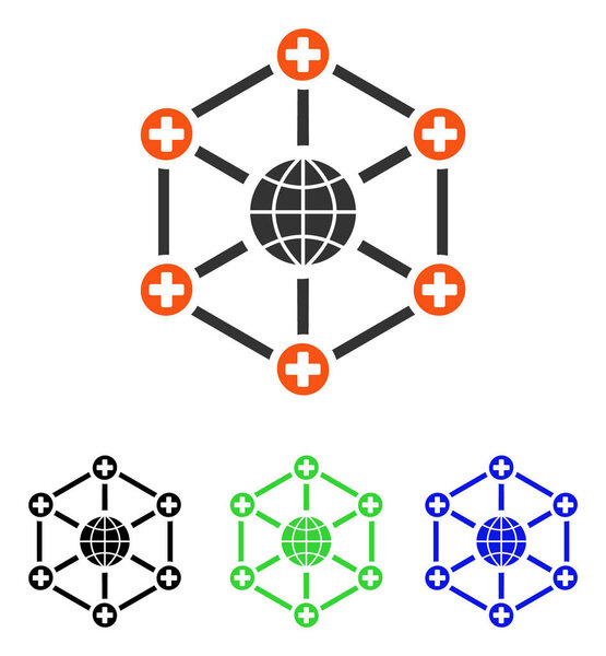 Глобальная медицинская сеть икона плоского вектора
