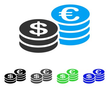 Euro ve dolar para düz simgesi