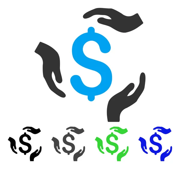 Dollar zorg handen plat pictogram — Stockvector