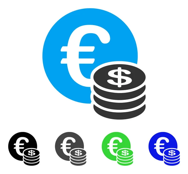Euro et pièces de dollar Icône plate — Image vectorielle