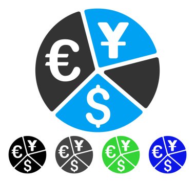 Para birimi pasta grafiği düz simgesi