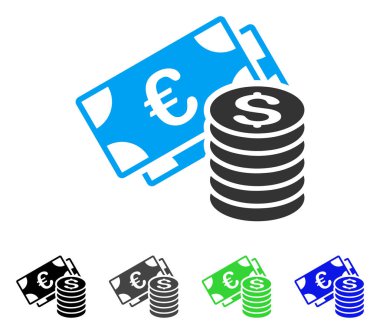 Euro ve dolar nakit düz simgesi