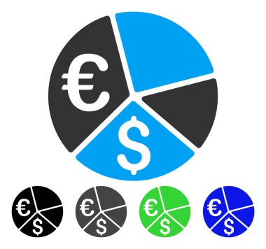Euro ve dolar pasta grafiği düz simgesi