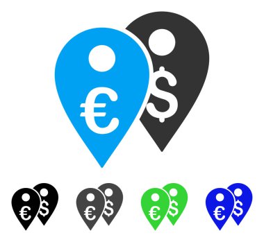 Euro ve dolar harita işaretleri düz simgesi
