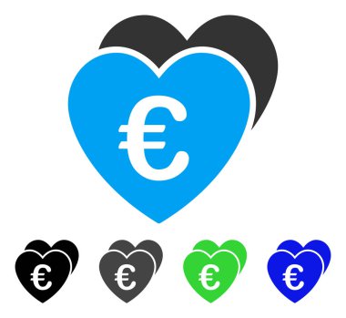 Euro sık kalpler düz simgesi