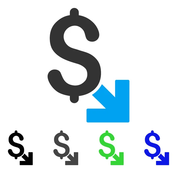 Dollar daling platte pictogram — Stockvector