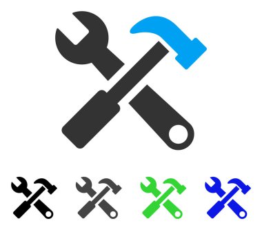 Çekiç ve anahtar düz simgesi