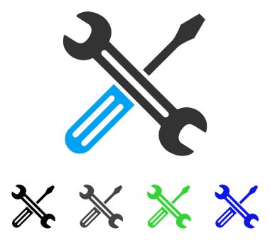 Somun anahtarı ve tornavida düz simgesi