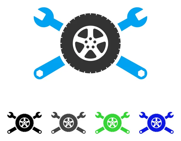 Banden Service slagmoersleutels platte pictogram — Stockvector