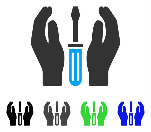 Tuning ikona płaski śrubokręt opieki ręce — Wektor stockowy