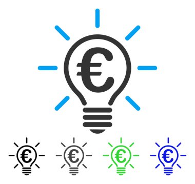 Euro fikir ampul düz simgesi
