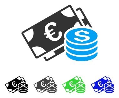 Dolar ve Euro nakit düz simgesi