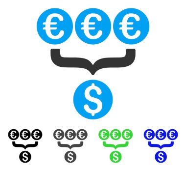 Euro dolar dönüşüm toplayıcı düz simgesi