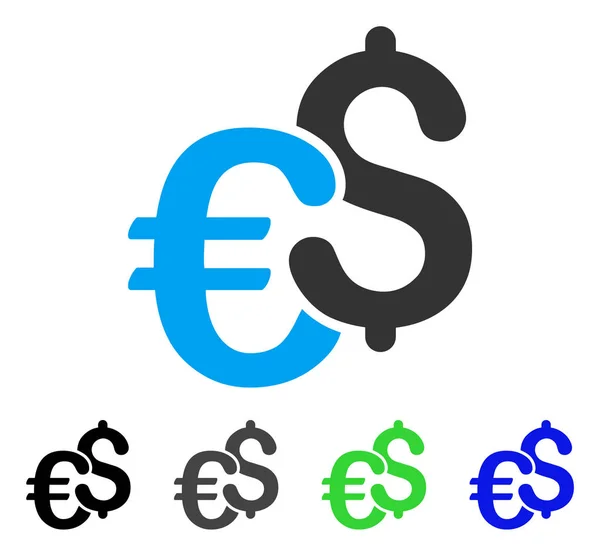 Symboles dollar et euro Icône plate — Image vectorielle