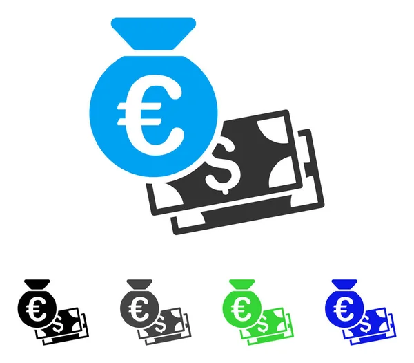Euro y dólar en efectivo icono plano — Archivo Imágenes Vectoriales