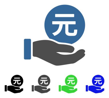 Yuan ödeme el düz simgesi sikke