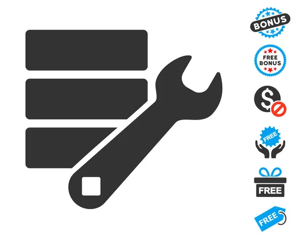 Database Wrench Tools Icon with Free Bonus — Stock Vector