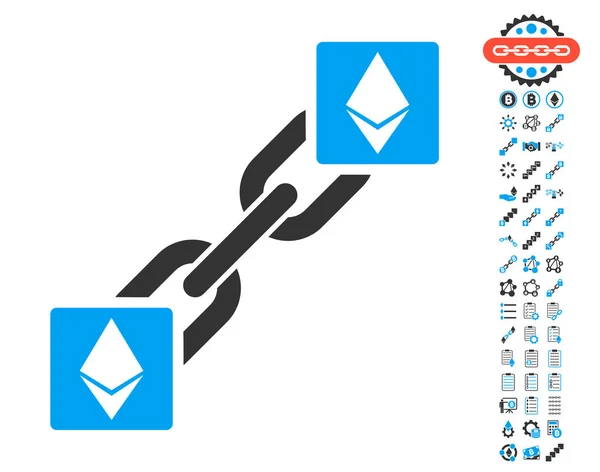 Ethereum Icône Blockchain avec Pictogrammes Bonus — Image vectorielle