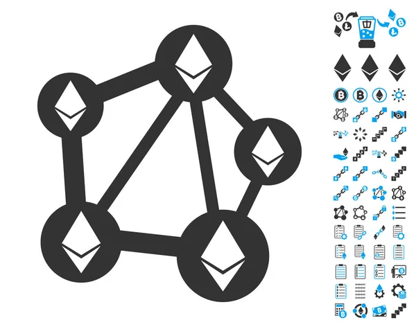 Ethereum δίκτυο εικονίδιο με εικονογράμματα μπόνους — Διανυσματικό Αρχείο