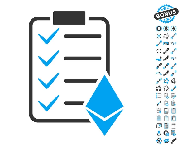 Icono de contrato inteligente Ethereum con símbolos de bonificación — Vector de stock