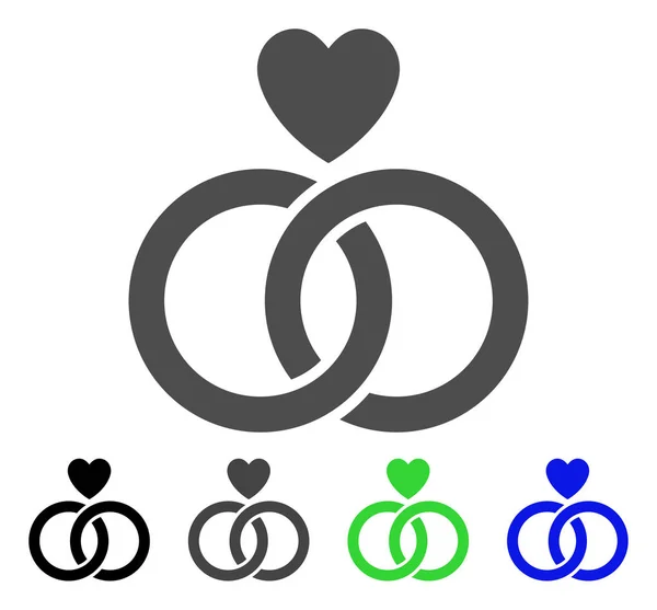 Anillos de boda con corazón Icono plano — Vector de stock