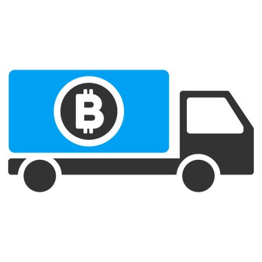 Bitcoin teslimat kamyonu düz simgesi
