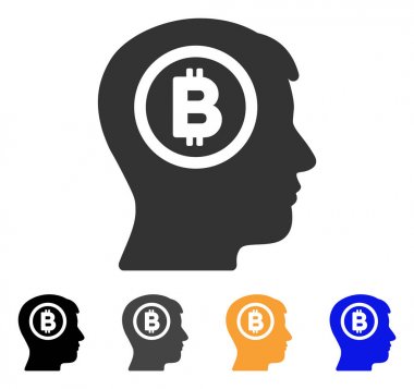 Bitcoin düşünme kafa vektör simgesi