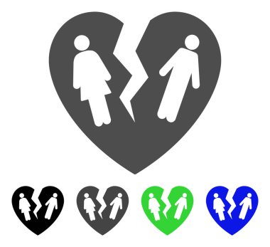 Kırık aile kalp düz simgesi