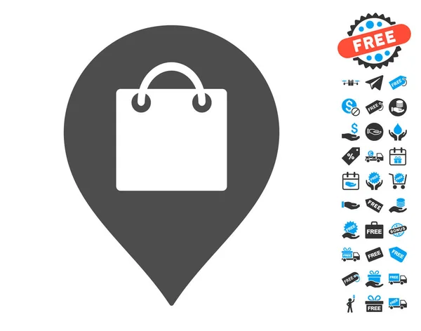 Bevásárló táska jelölő ikon ingyenes bónusz — Stock Vector