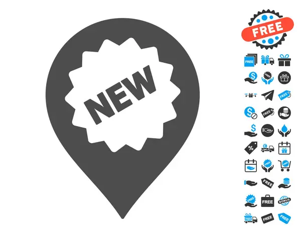 Nouvelle icône marqueur avec bonus gratuit — Image vectorielle