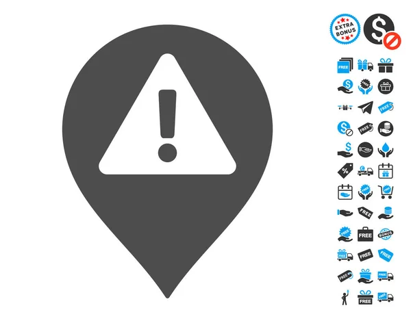 Mapa de advertencia Icono marcador con bono gratis — Vector de stock